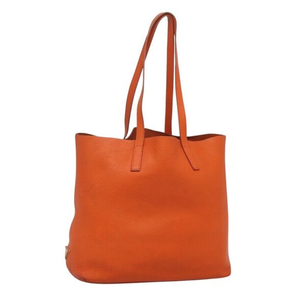 PRADA Tote Bag Leather Orange Gold Auth hk2515 - Picture 1 of 16
